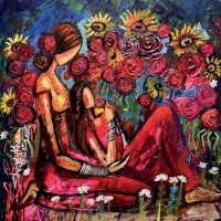 Shazly Khan, My mother, my love, my universe, 18 x 18 Inch, Acrylic on Canvas, Figurative Paintings, AC-SZK-128